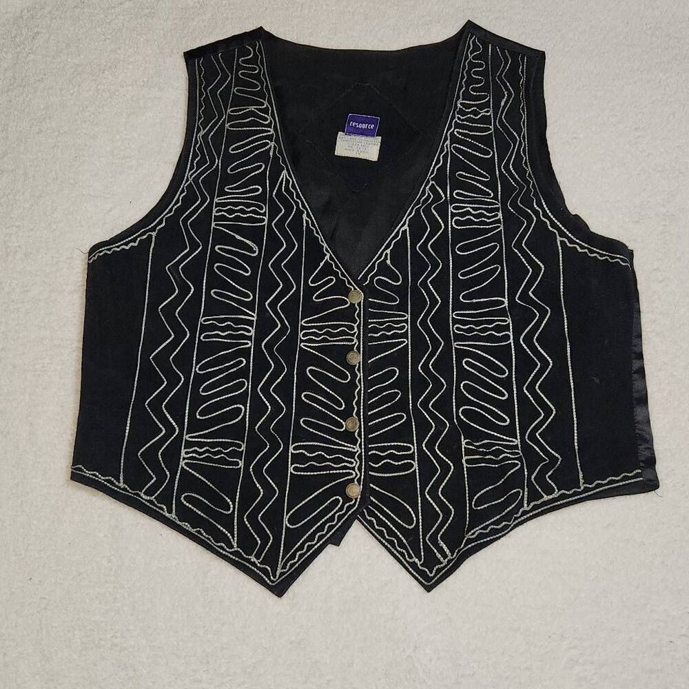 Vintage Resource Women's Size 1X Plus Black Leather Western Sleeveless Jacket Ve